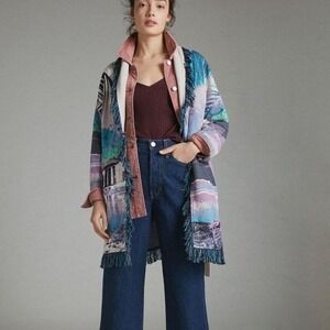 Aldomartins‎ Anthropologie Moira Woven Sunset Fringe Kimono Cardigan Jacket- S